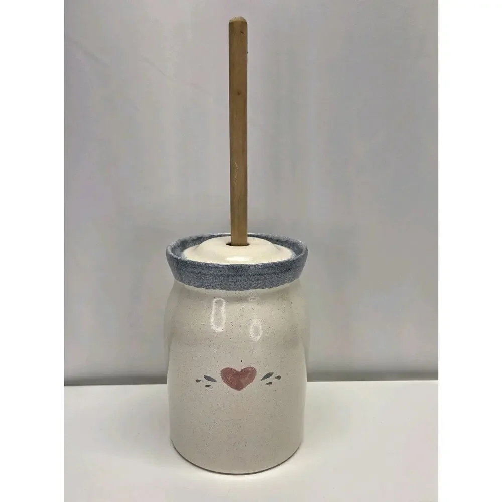Vintage Stoneware Butter Churn 5 Gallon Crock With Lid And Masher Fruit Decor